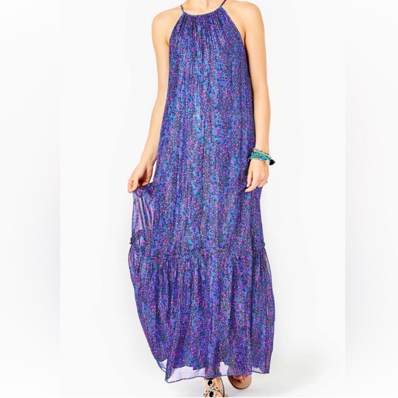 NWT Lilly Pulitzer Alessandra Halter Maxi Dress Growl And Prowl Size L - Picture 3 of 12